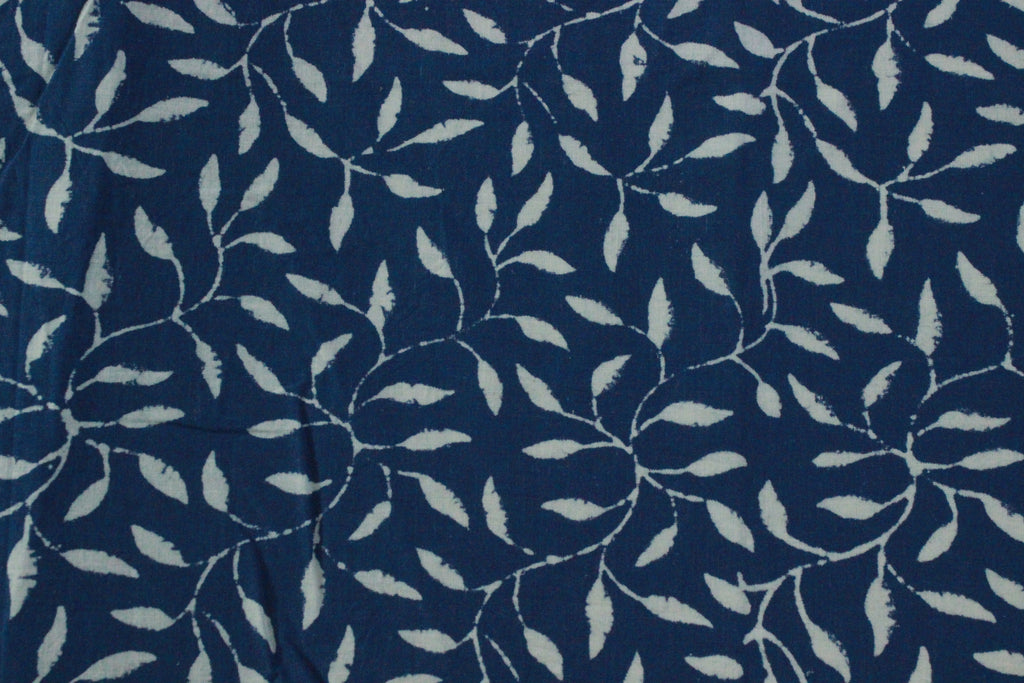 Blue Floral Blockprint Cotton Fabric: Handstamped Indian Fabric