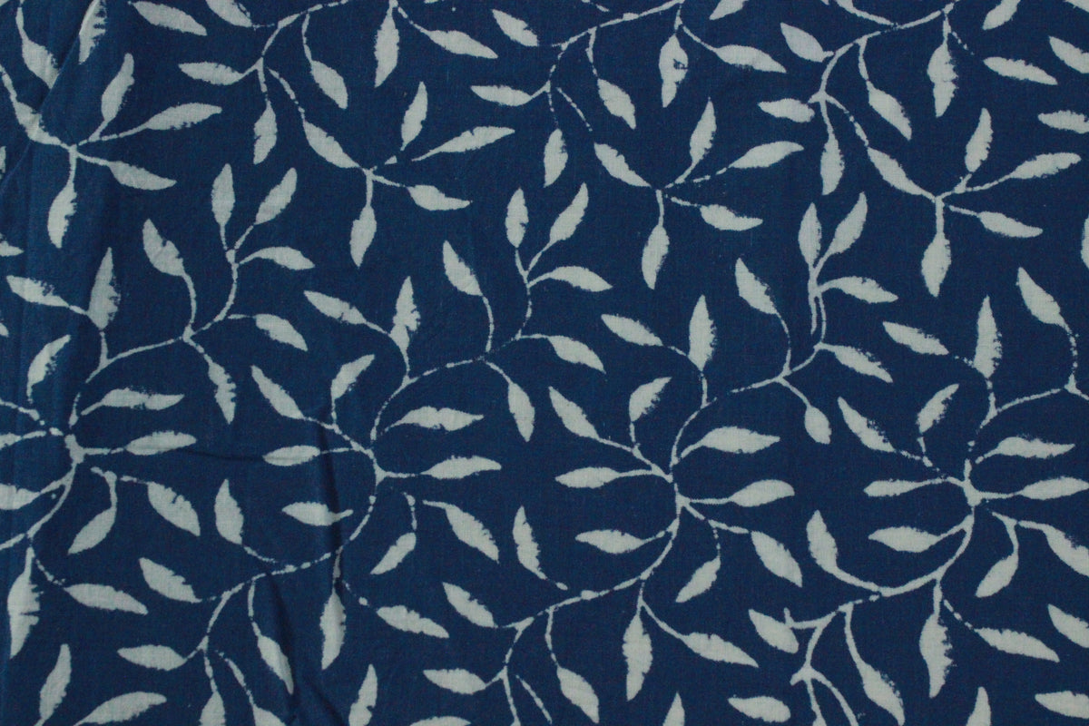 Blue Floral Blockprint Cotton Fabric: Handstamped Indian Fabric