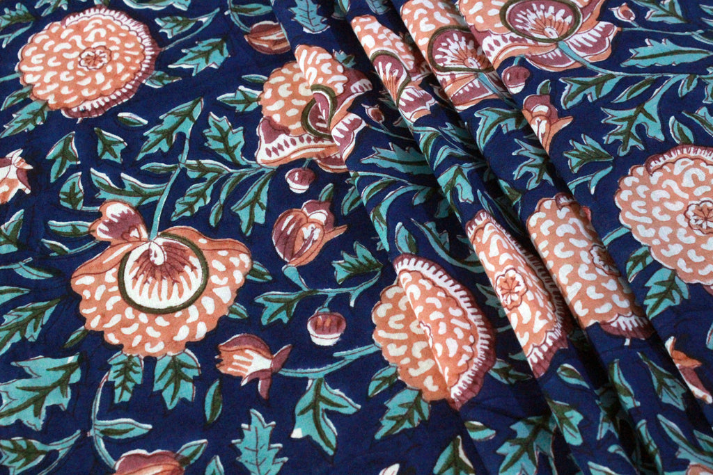 Hand Block Print Cotton Fabric: Indian Floral Sewing Material
