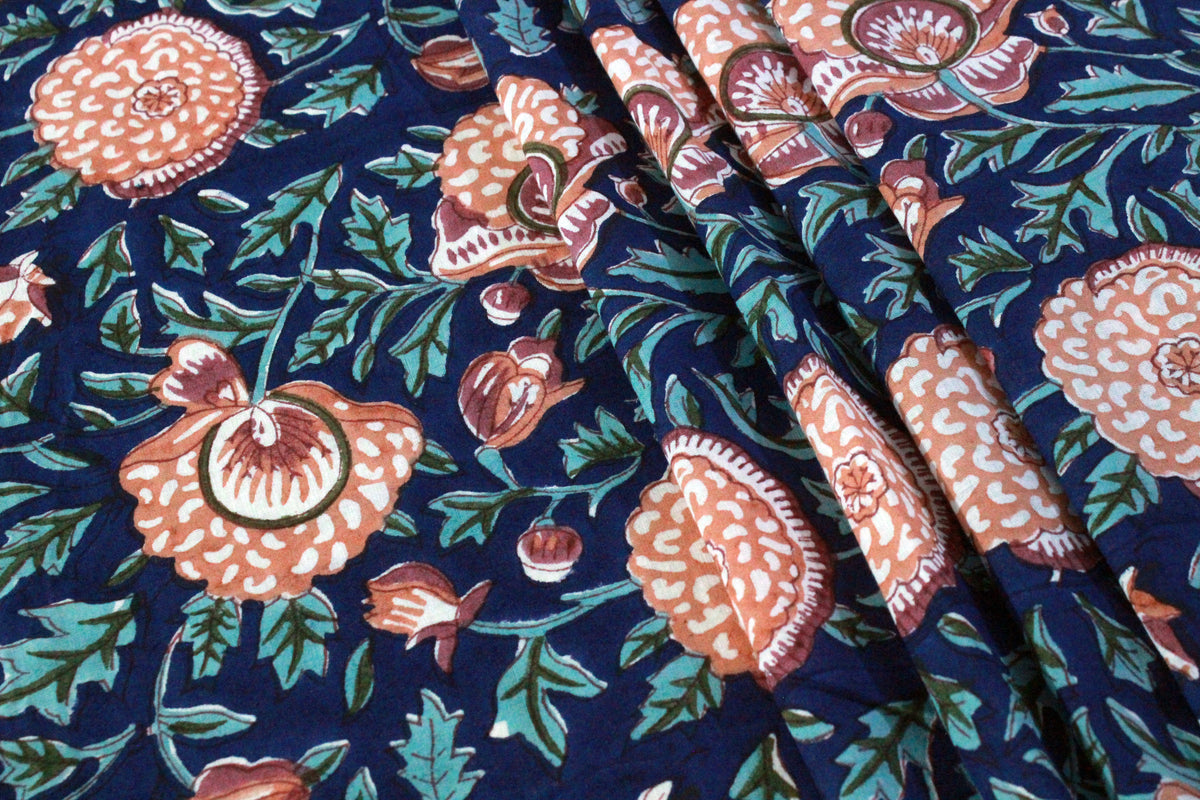 Hand Block Print Cotton Fabric: Indian Floral Sewing Material