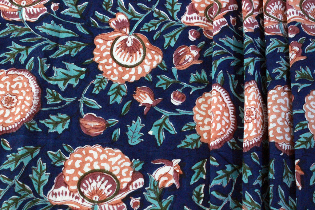 Hand Block Print Cotton Fabric: Indian Floral Sewing Material
