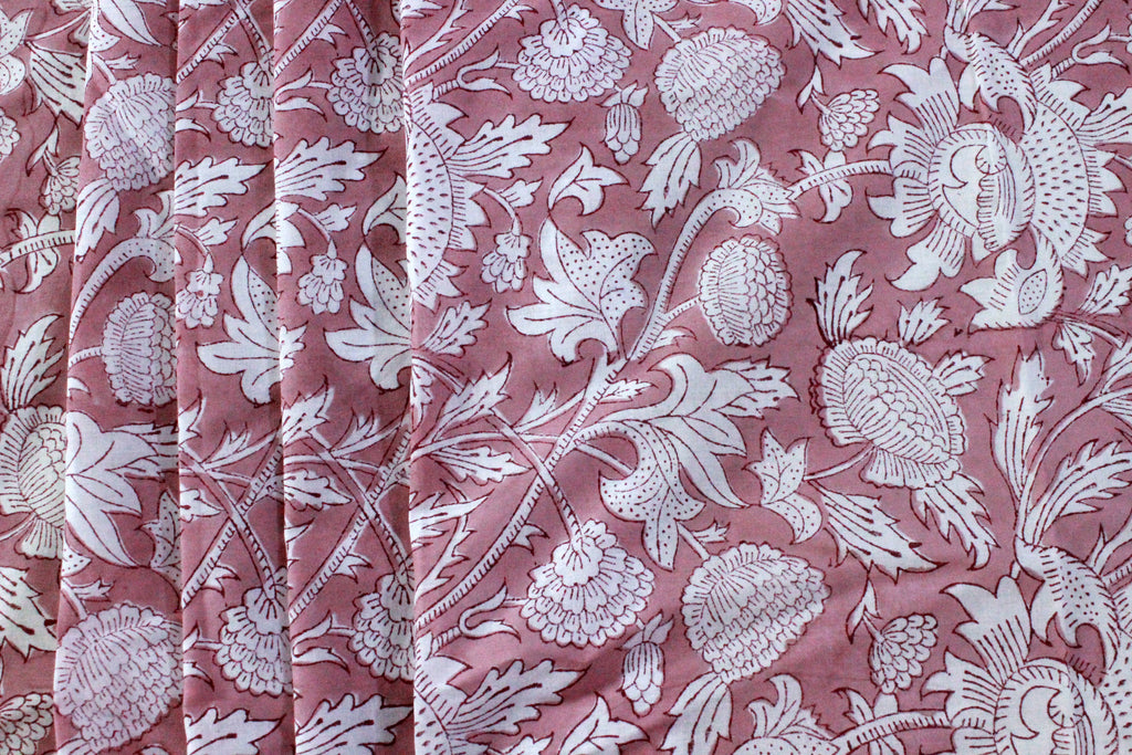 Mughal Block Print Cotton Fabric: Pink Floral Dress Material