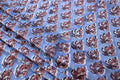 Blue & Peach Floral Block Print Linen Fabric - Indian Mughal Style