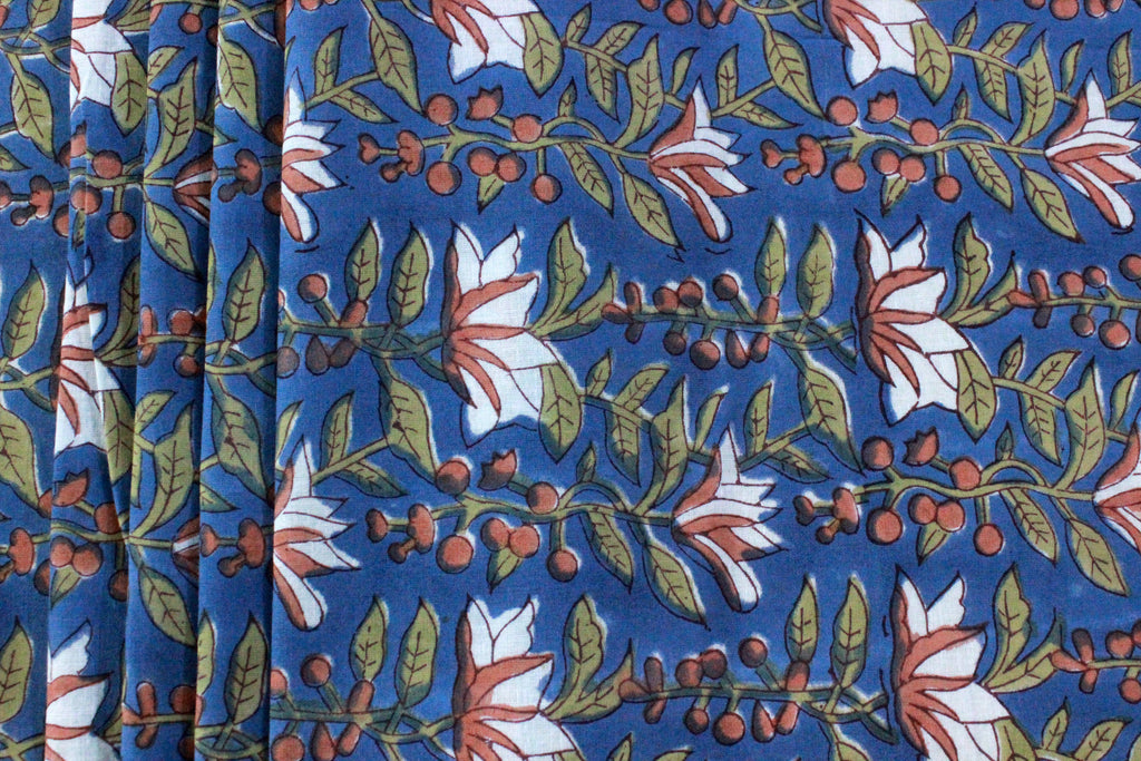 Blue and White Pure Cotton Block Print Fabric by the Yard, fabric by the meter, Indian Wood Block, Handstamped