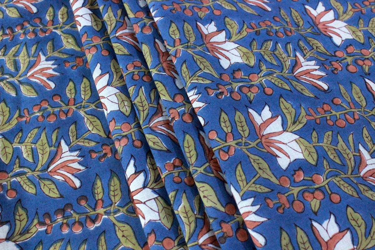 Blue and White Pure Cotton Block Print Fabric by the Yard, fabric by the meter, Indian Wood Block, Handstamped