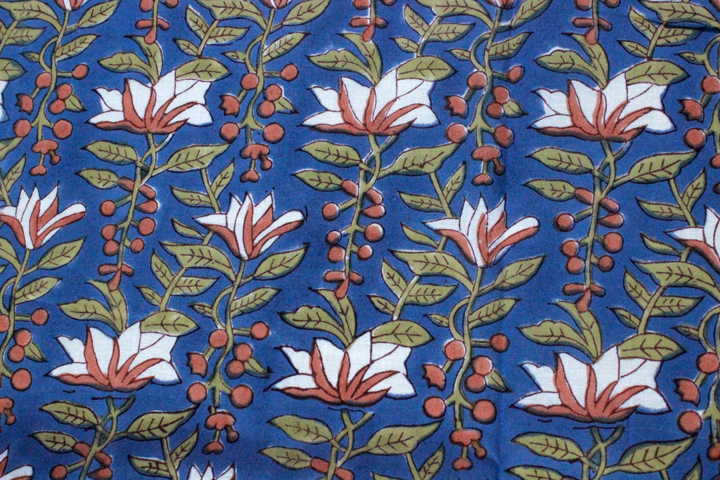 Blue and White Pure Cotton Block Print Fabric by the Yard, fabric by the meter, Indian Wood Block, Handstamped