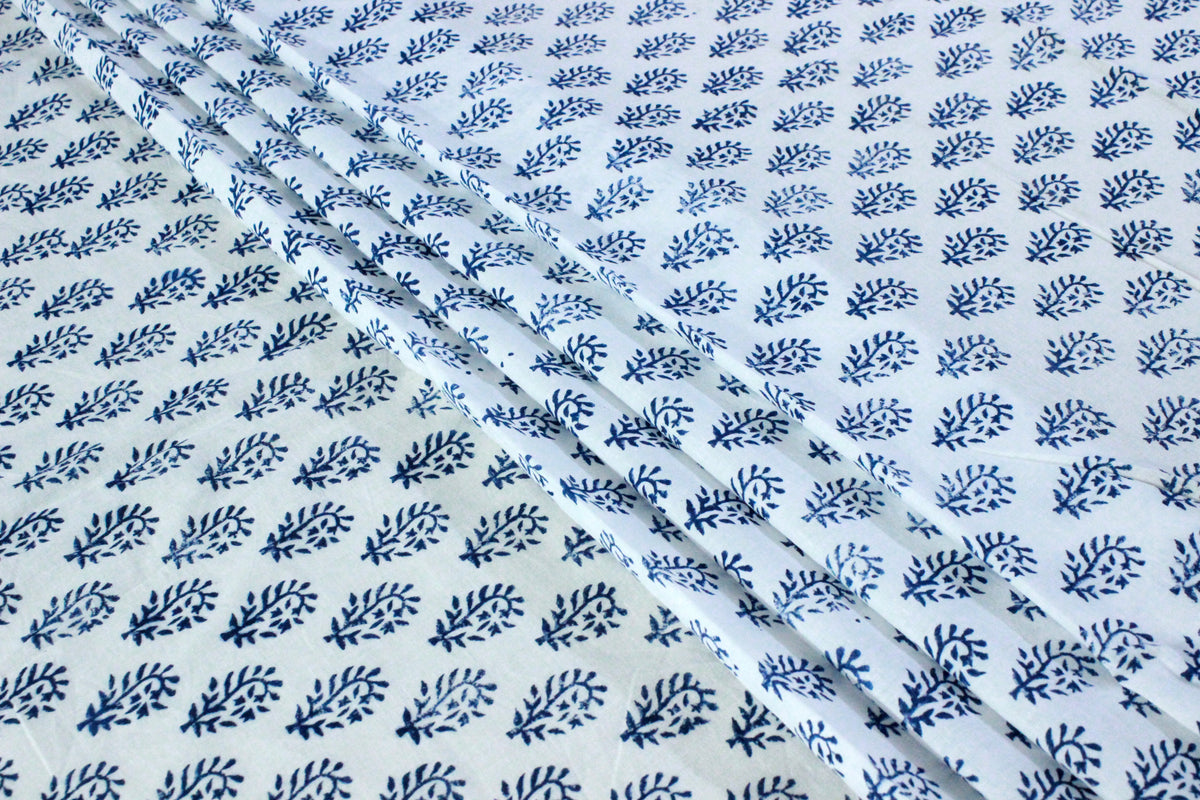 Hand Block Print Cotton Fabric: Indian Floral Fabric By The Yard