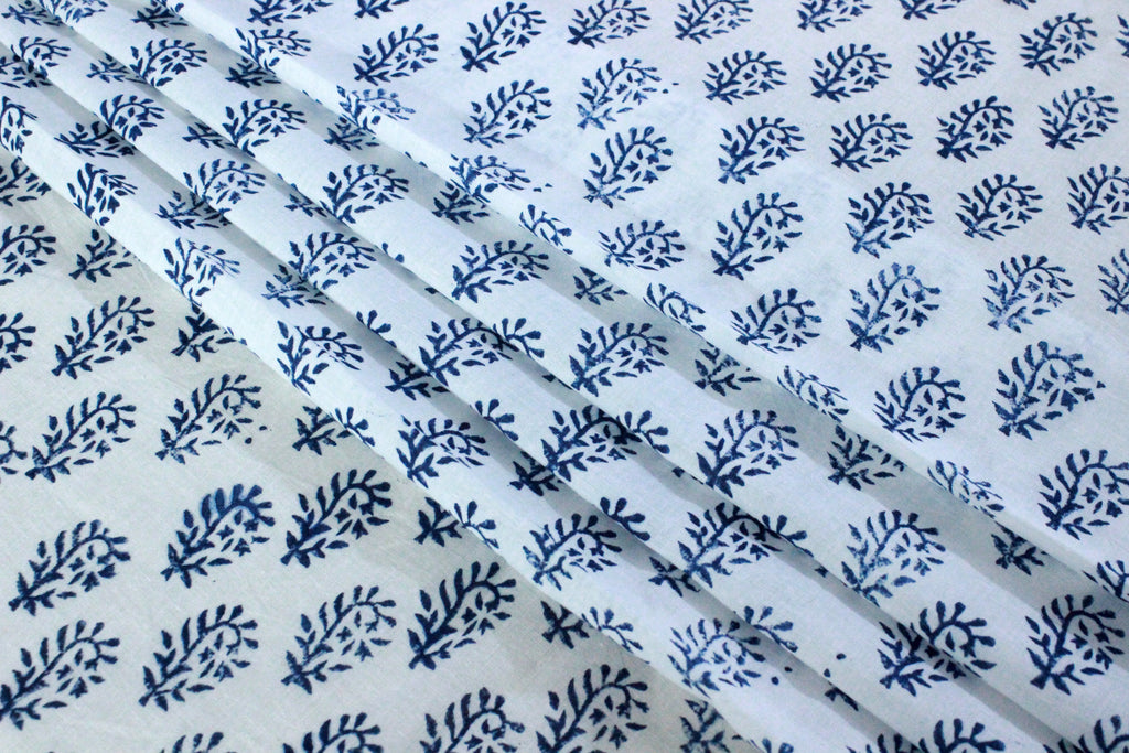 Hand Block Print Cotton Fabric: Indian Floral Fabric By The Yard