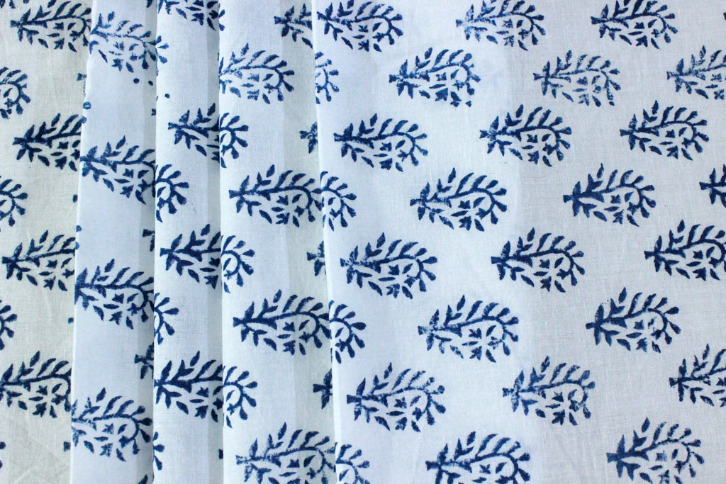 Hand Block Print Cotton Fabric: Indian Floral Fabric By The Yard