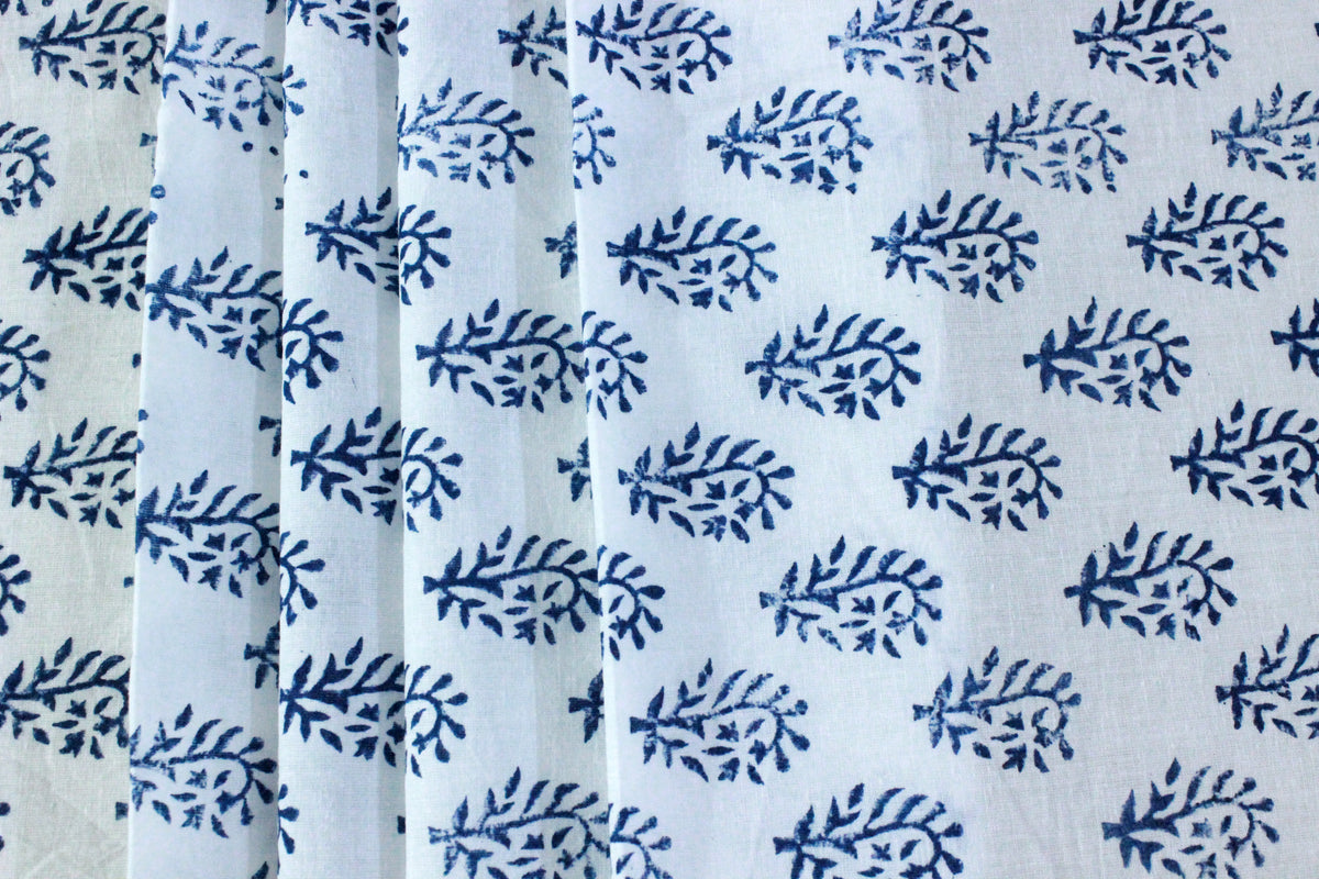 Hand Block Print Cotton Fabric: Indian Floral Fabric By The Yard