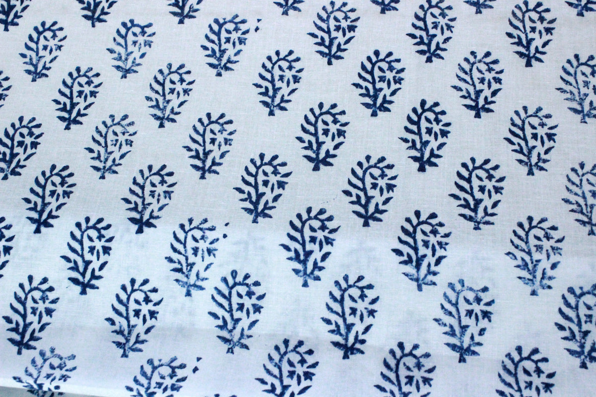 Hand Block Print Cotton Fabric: Indian Floral Fabric By The Yard