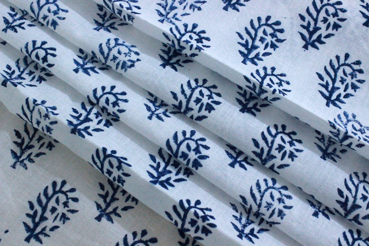 Hand Block Print Cotton Fabric: Indian Floral Fabric By The Yard