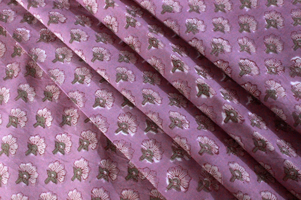 Hand Block Print Cotton Fabric: Pink Floral Mughal Design