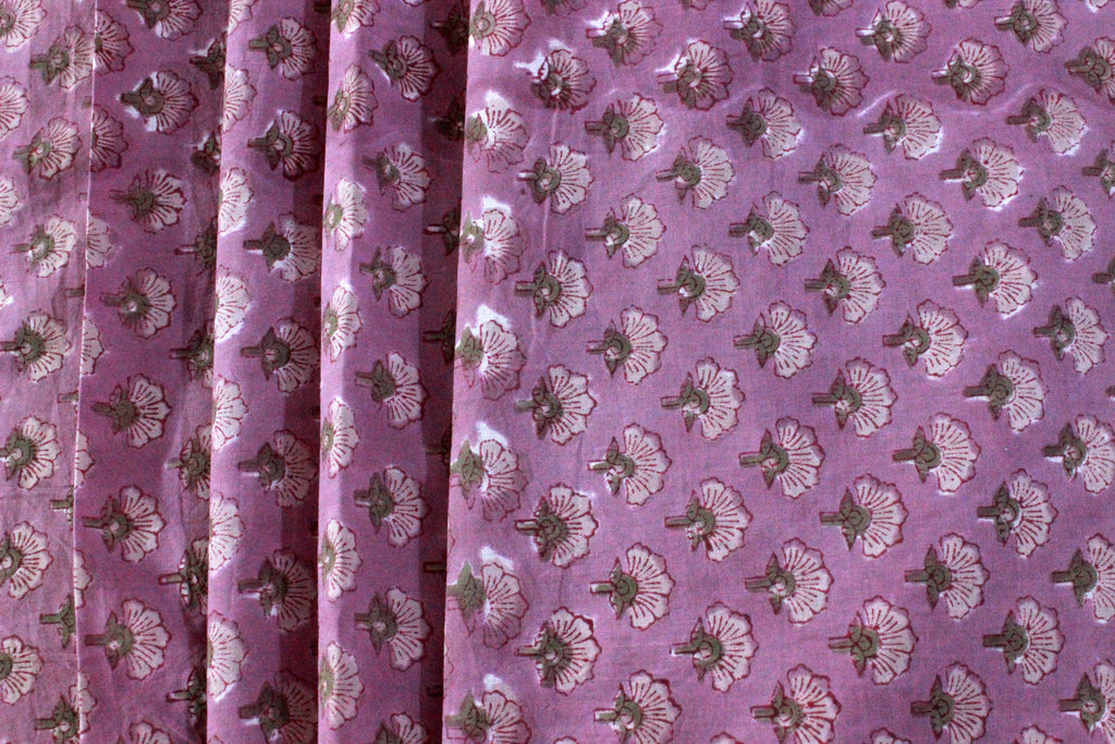 Hand Block Print Cotton Fabric: Pink Floral Mughal Design