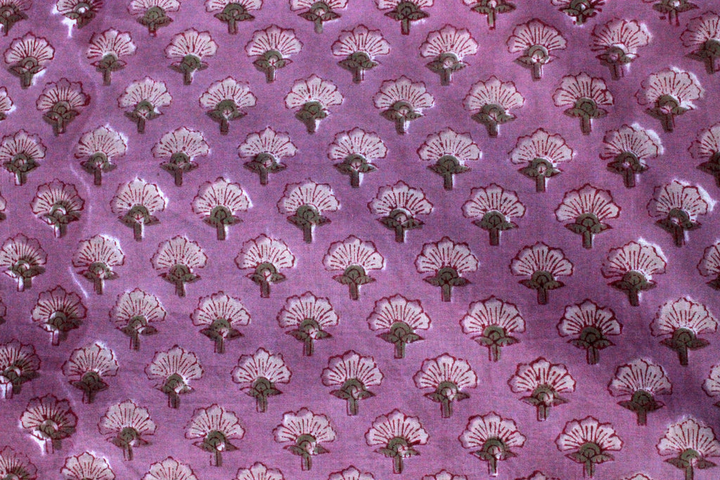 Hand Block Print Cotton Fabric: Pink Floral Mughal Design