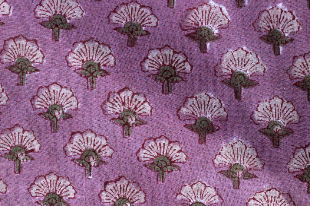 Hand Block Print Cotton Fabric: Pink Floral Mughal Design