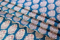 Blue Floral Hand Block Print Cotton Fabric - Indian Mughal Design