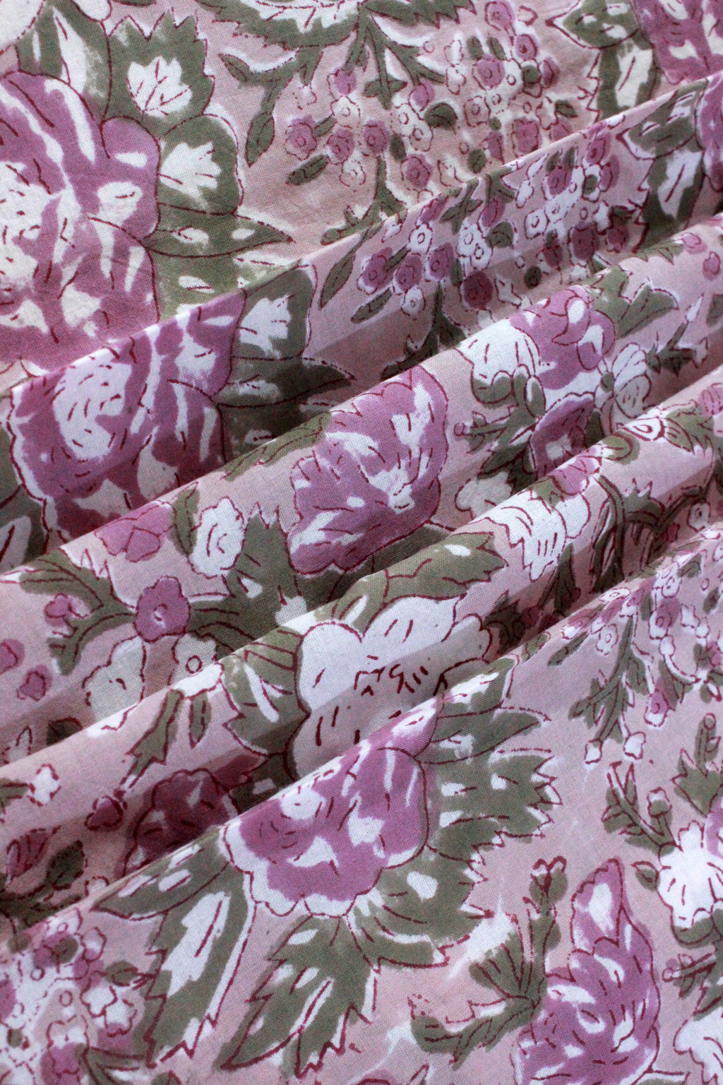Hand Block Print Cotton Fabric: Brown & Pink Floral, Indian Fabric By The Yard