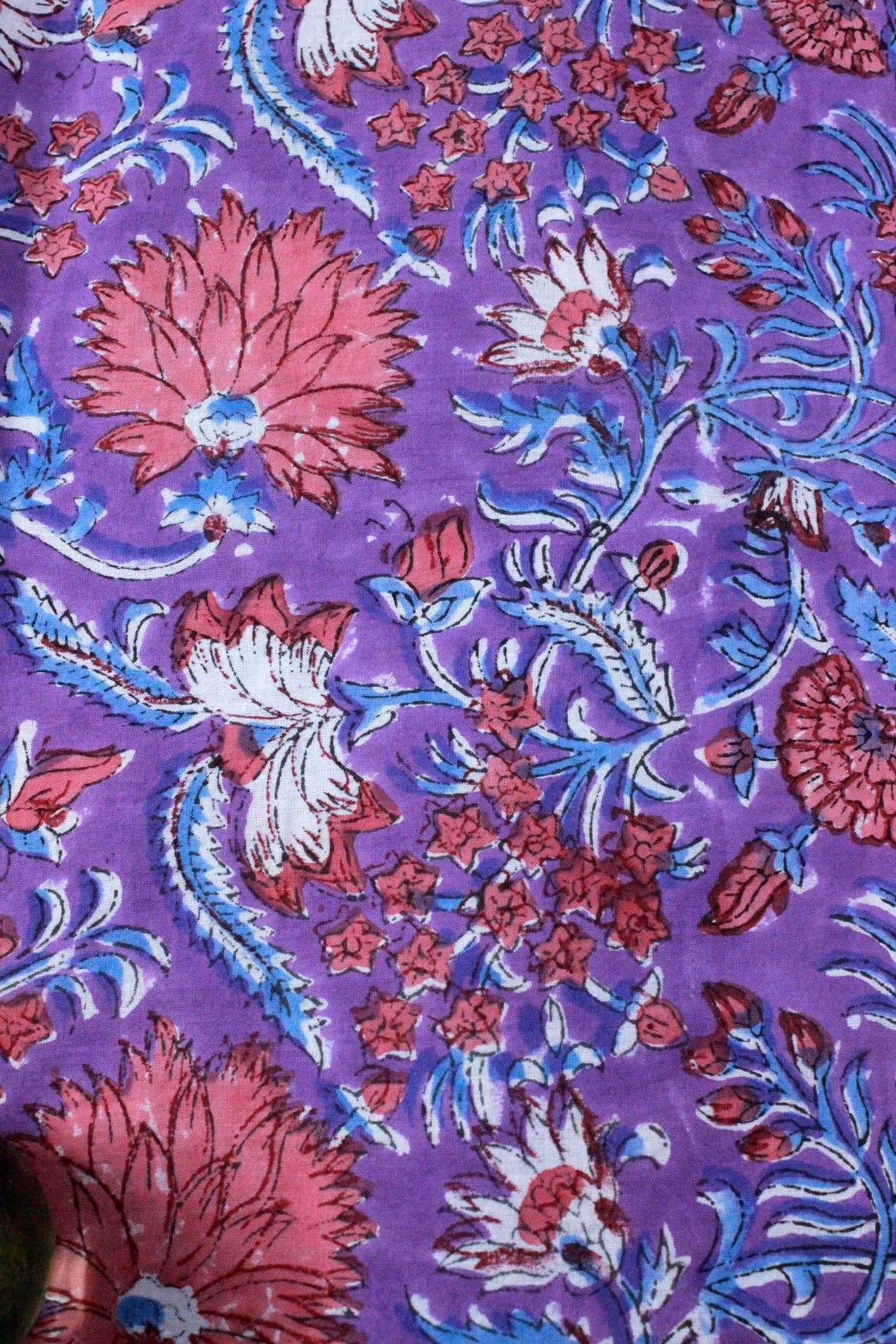 Hand Block Print Cotton Fabric: Purple Pink Floral Indian Fabric by the Yard