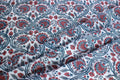 Hand Block Print Cotton Fabric: Red & Blue Floral Indian Fabric