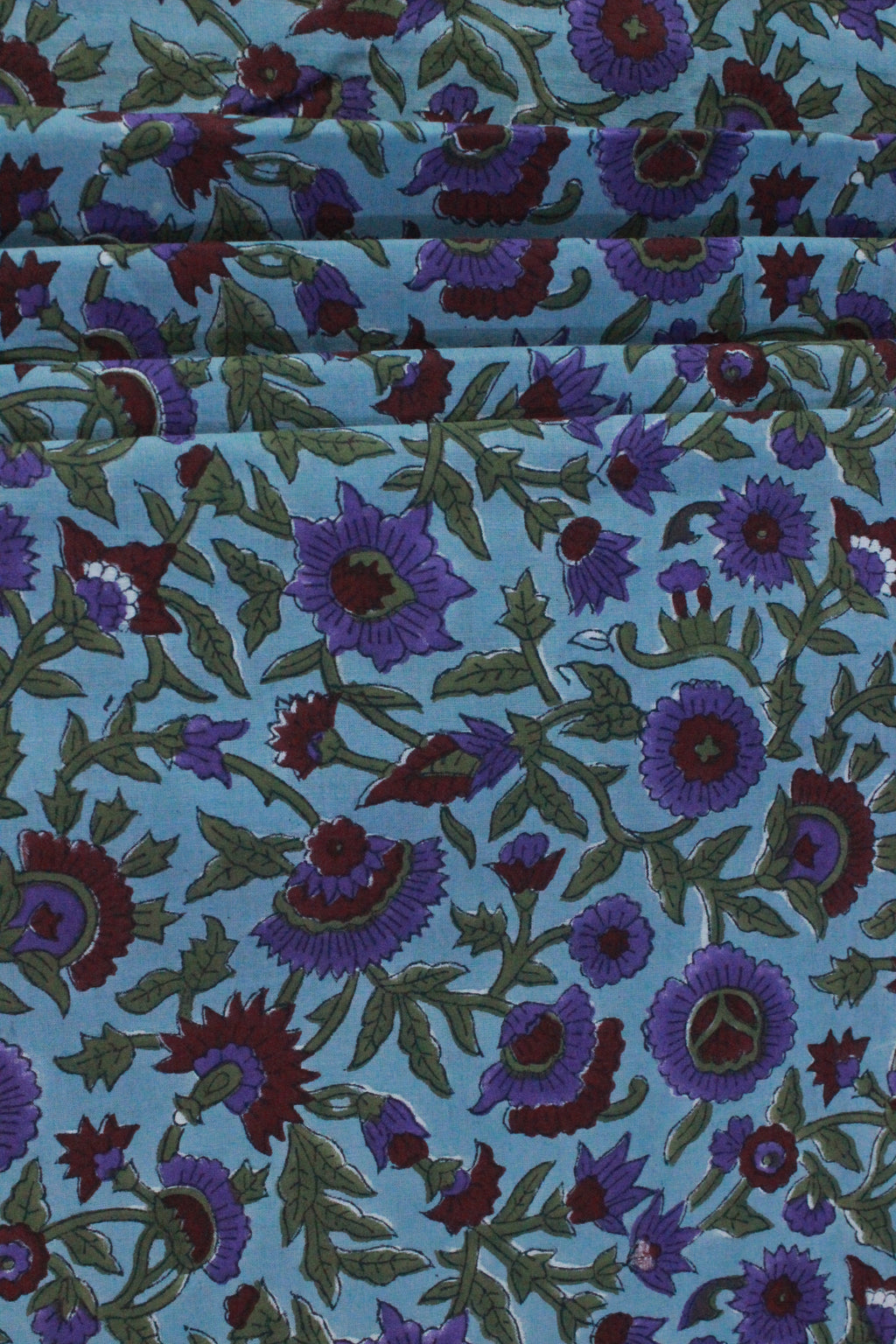 Floral Block Print Cotton Fabric: Blue, Purple, Red Indian Fabric By The Yard