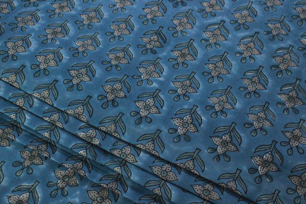 Dabu Print Cotton Fabric: Hand Stamped Floral Block Print