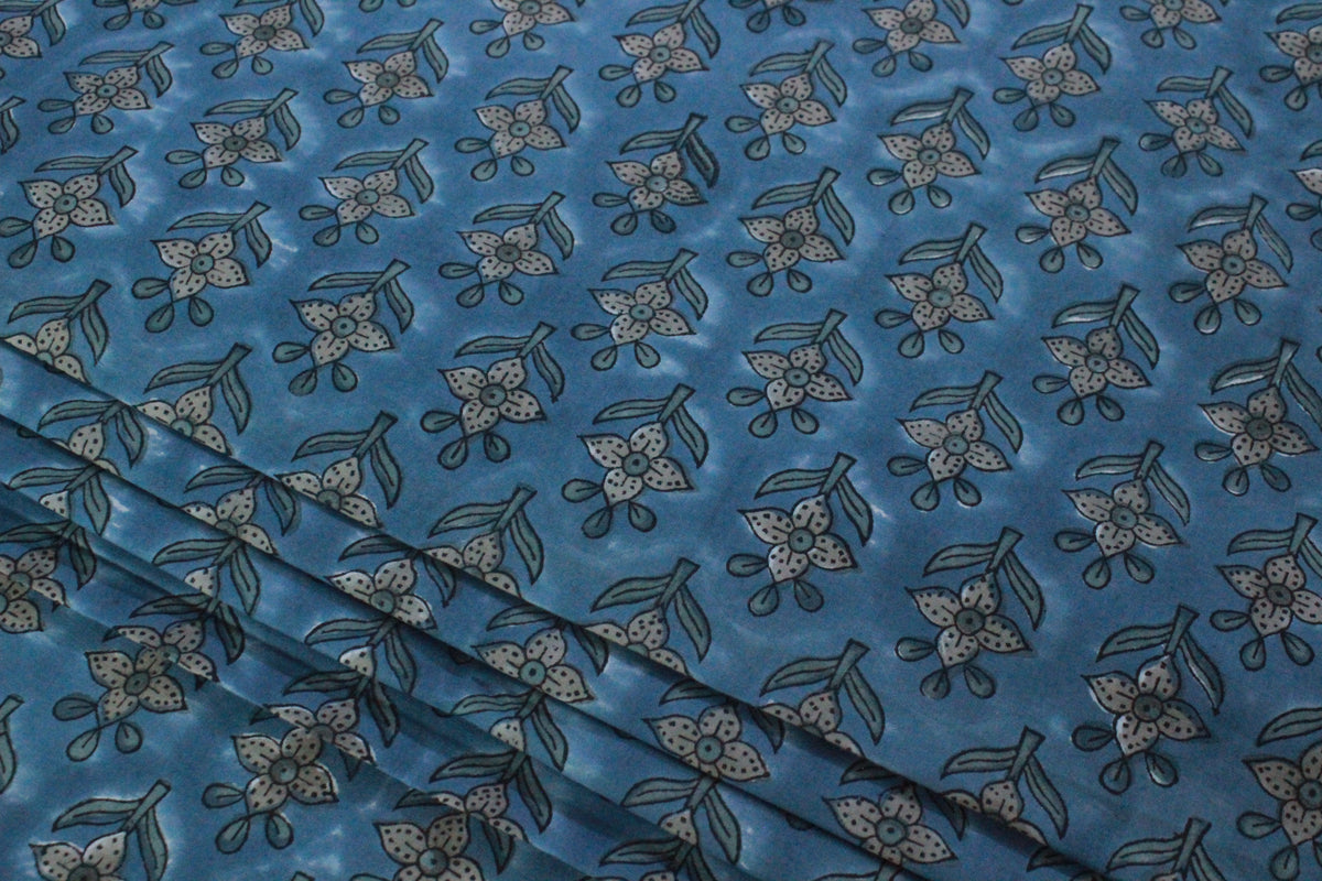 Dabu Print Cotton Fabric: Hand Stamped Floral Block Print