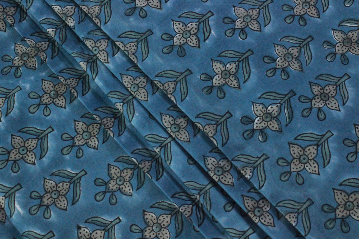 Dabu Print Cotton Fabric: Hand Stamped Floral Block Print
