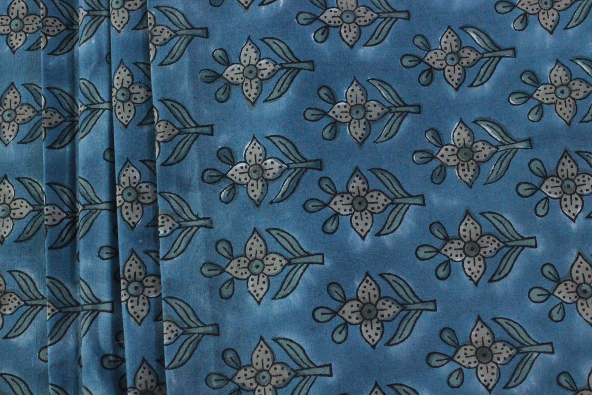 Dabu Print Cotton Fabric: Hand Stamped Floral Block Print