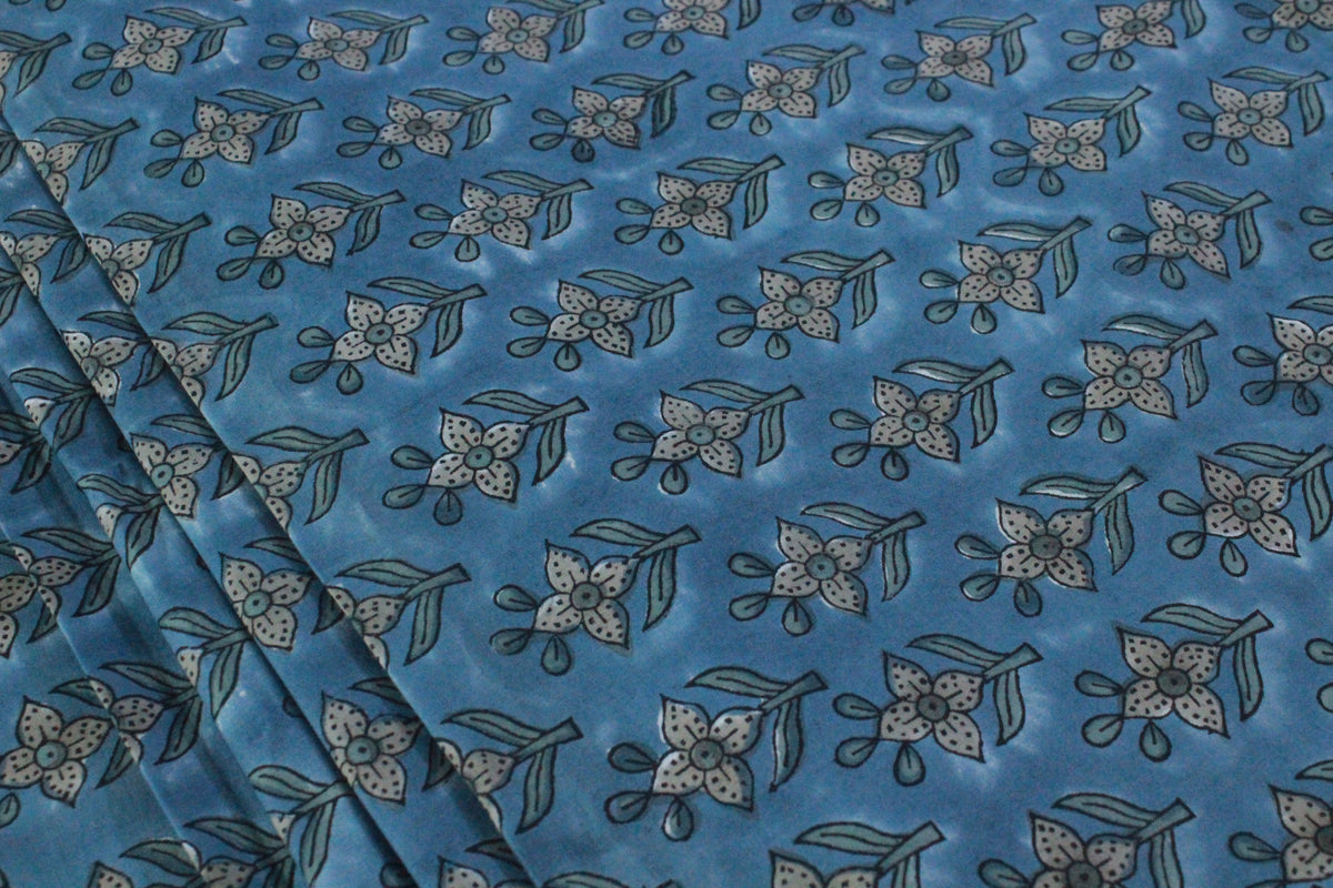 Dabu Print Cotton Fabric: Hand Stamped Floral Block Print
