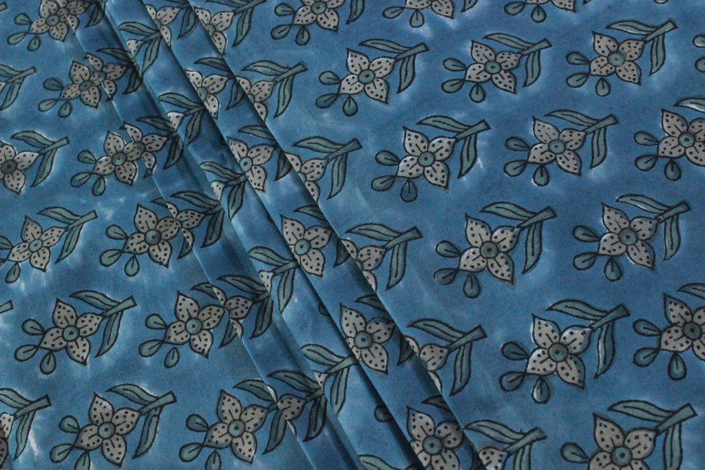 Dabu Print Cotton Fabric: Hand Stamped Floral Block Print