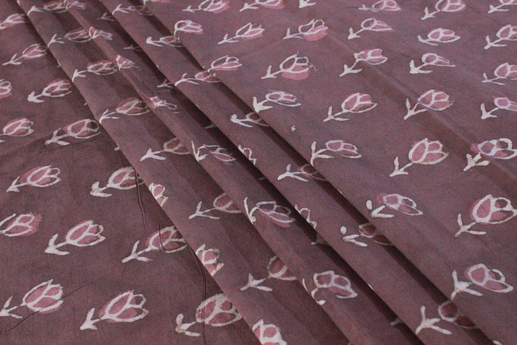 Hand Block Print Cotton Fabric: Floral Mughal Design, By The Yard