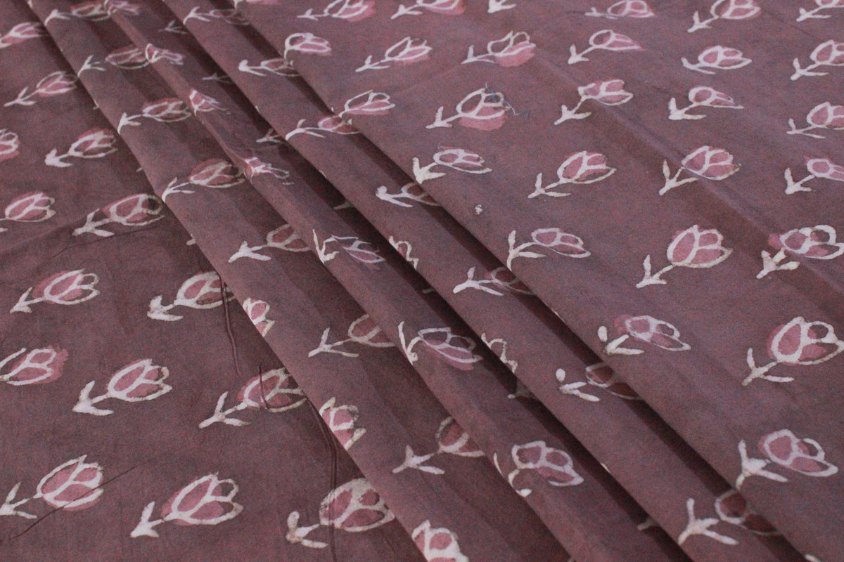 Hand Block Print Cotton Fabric: Floral Mughal Design, By The Yard
