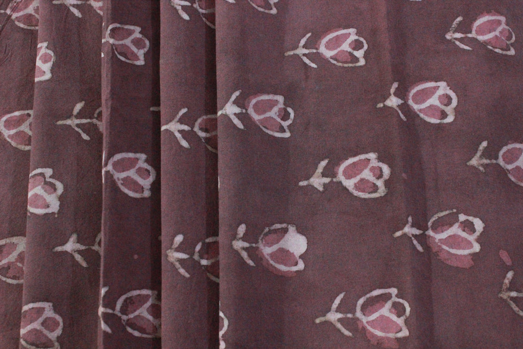 Hand Block Print Cotton Fabric: Floral Mughal Design, By The Yard