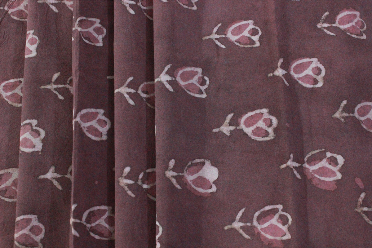 Hand Block Print Cotton Fabric: Floral Mughal Design, By The Yard