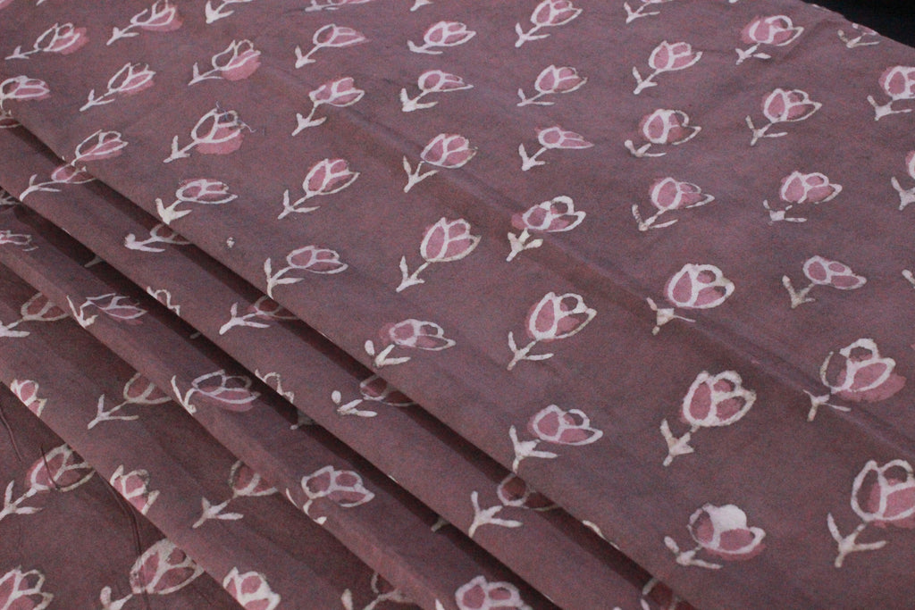 Hand Block Print Cotton Fabric: Floral Mughal Design, By The Yard