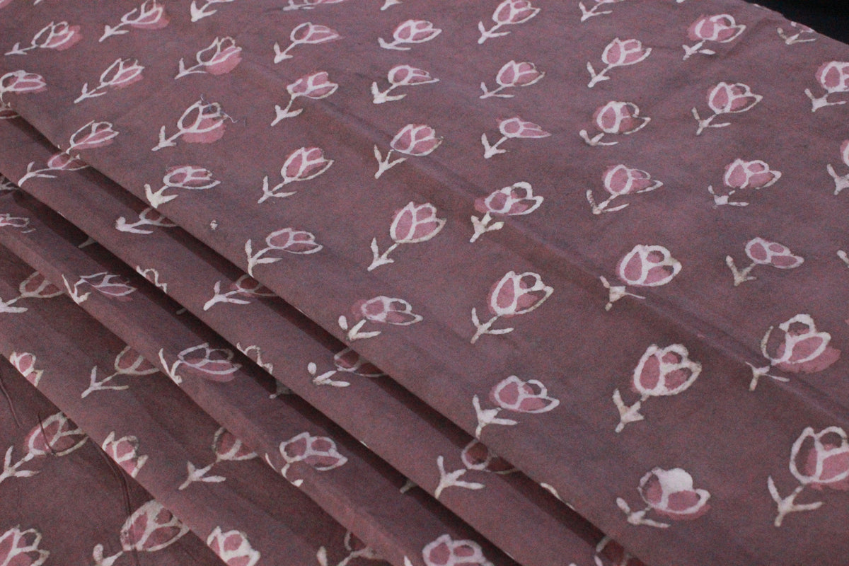 Hand Block Print Cotton Fabric: Floral Mughal Design, By The Yard