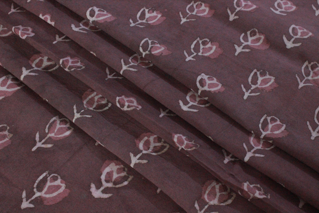 Hand Block Print Cotton Fabric: Floral Mughal Design, By The Yard
