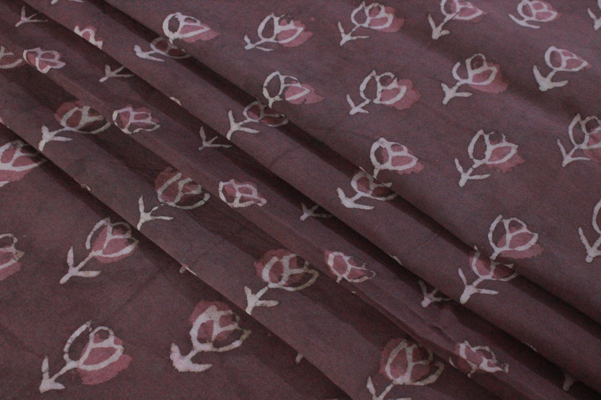 Hand Block Print Cotton Fabric: Floral Mughal Design, By The Yard
