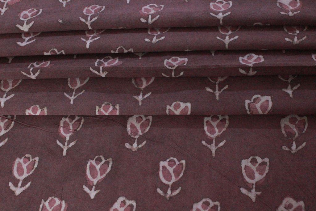 Hand Block Print Cotton Fabric: Floral Mughal Design, By The Yard