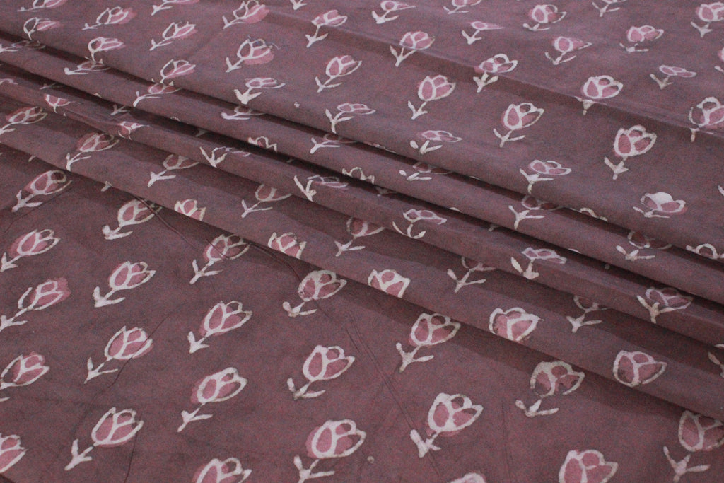 Hand Block Print Cotton Fabric: Floral Mughal Design, By The Yard