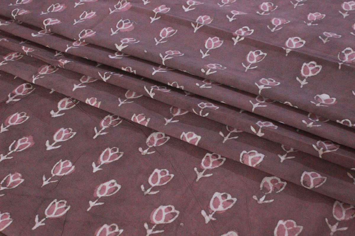 Hand Block Print Cotton Fabric: Floral Mughal Design, By The Yard