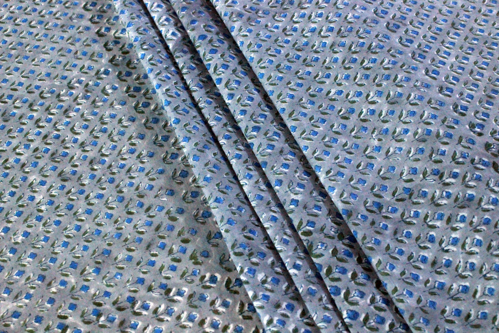 Blue Floral Hand Block Print Cotton Fabric - Indian Mughal Design