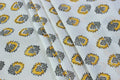 Floral Cotton Fabric: Yellow & Gray Hand Block Print, Indian Mughal Style