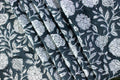 Hand Block Print Cotton Fabric: Grey & White Floral Indian Fabric