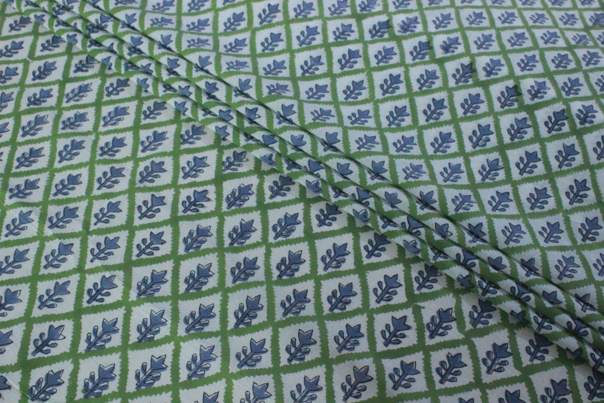 Mughal Print Cotton Fabric: Hand Block Printed Indian Fabric by the Yard