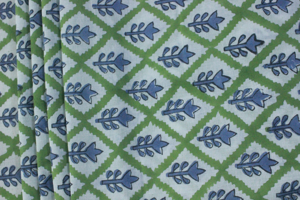 Mughal Print Cotton Fabric: Hand Block Printed Indian Fabric by the Yard
