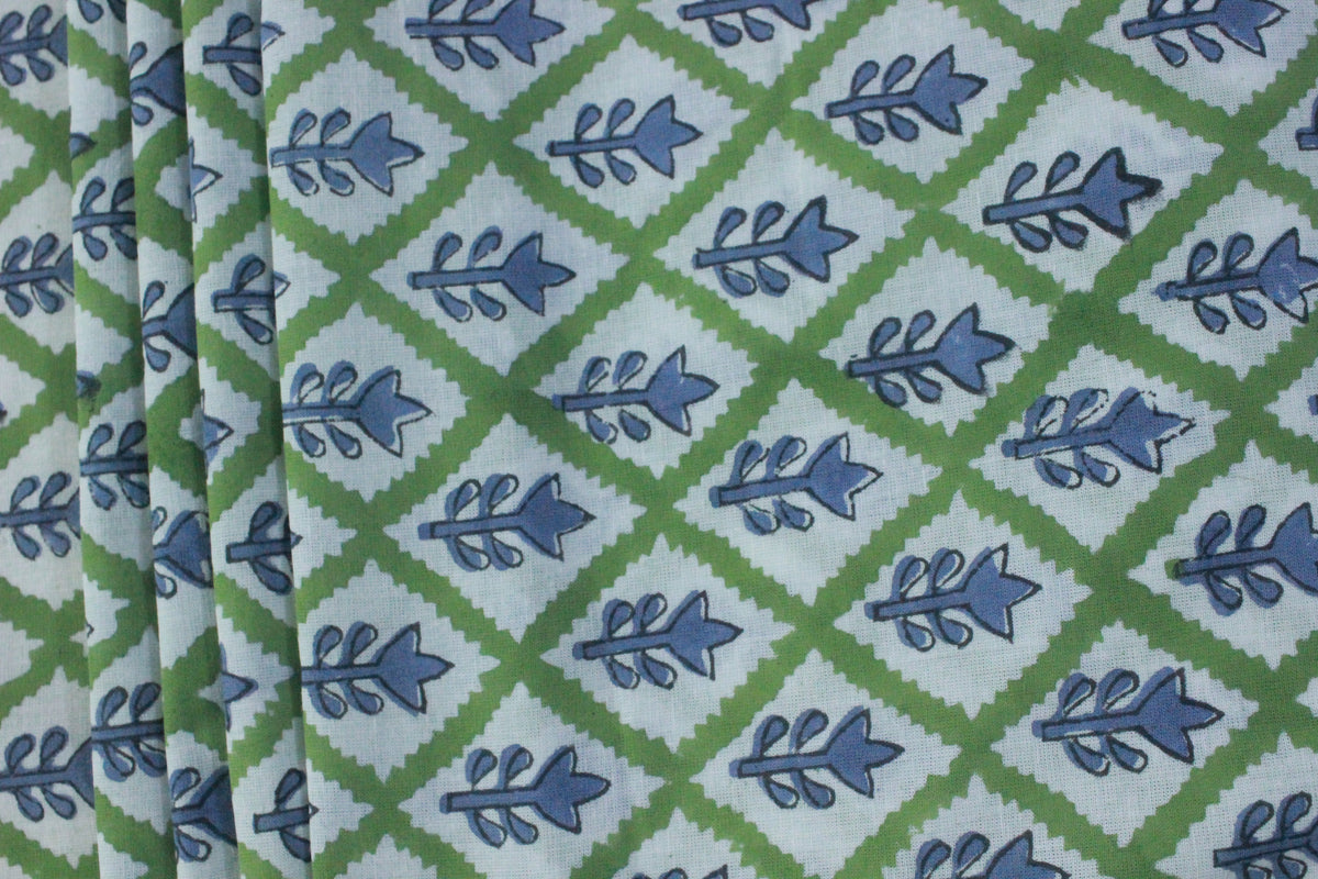 Mughal Print Cotton Fabric: Hand Block Printed Indian Fabric by the Yard