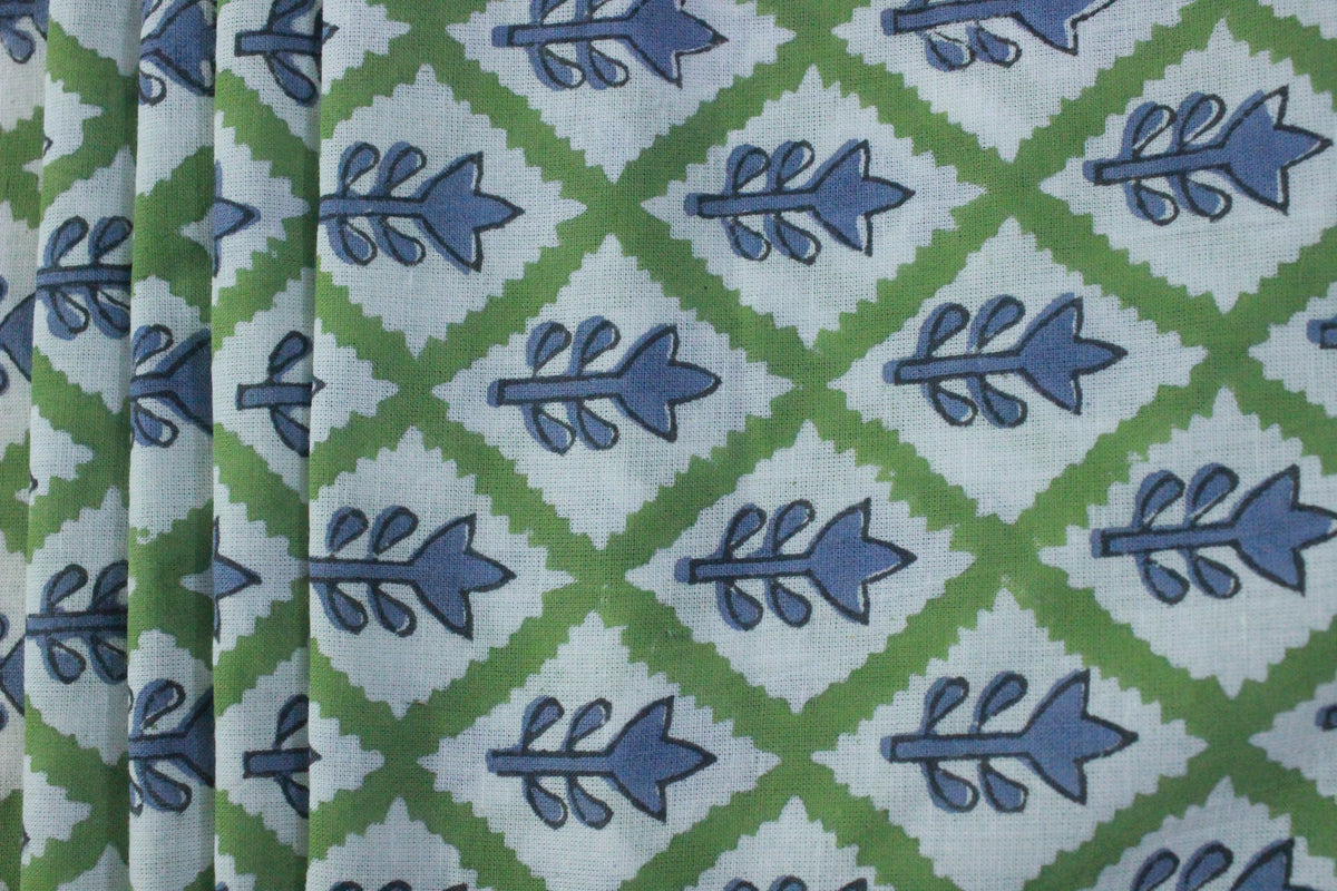 Mughal Print Cotton Fabric: Hand Block Printed Indian Fabric by the Yard