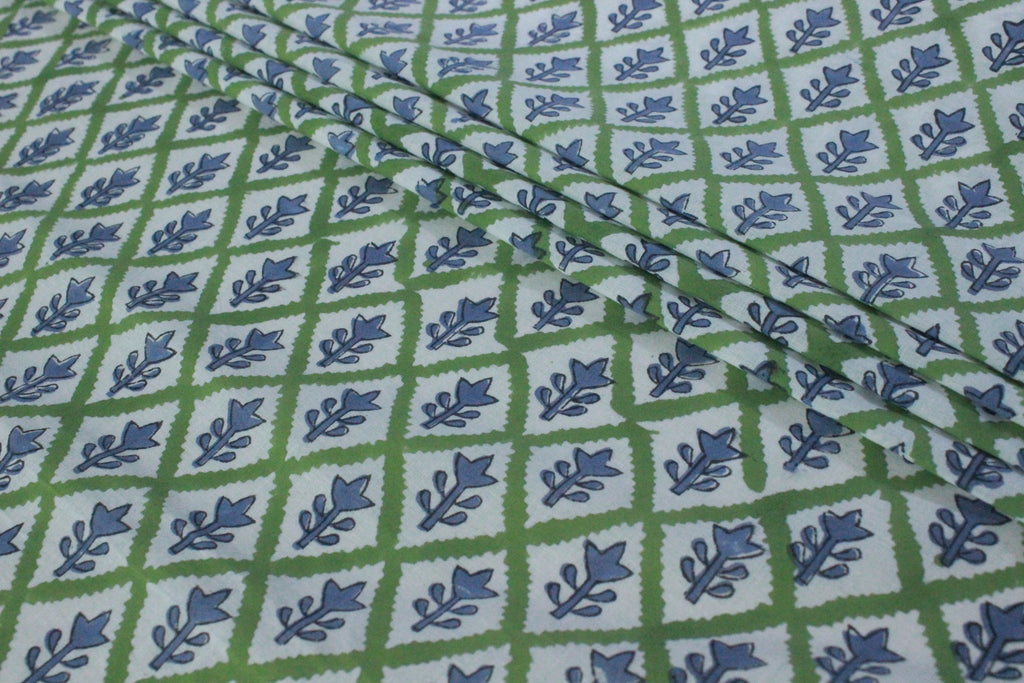 Mughal Print Cotton Fabric: Hand Block Printed Indian Fabric by the Yard